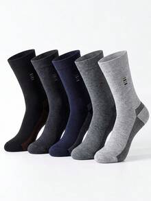 1/5 Pairs Men's Striped Pattern Business Casual Socks, Soft And Comfortable Mid-Calf Socks, Random Styles, Men's Office Socks, Suitable For Daily Wear, Wearable In Autumn/Winter - Multicolor - View 2
