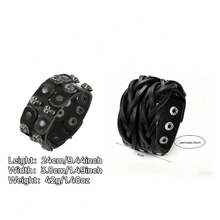 2pcs Punk Style Sports Casual Geometric Design Bracelets, Suitable For Men's Party, Sports, Fashion Wear, Exquisite Bracelet Gift For Men - Black - View 2
