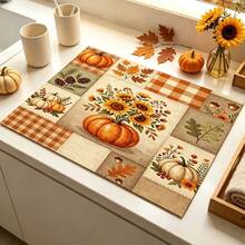 1pc Dish Drying Mat, Coffee Machine Mat, Autumn Harvest Pumpkin Bouquet Pattern Dish Drying Mat, Kitchen Absorbent Quick-Dry Mat, Home Tabletop Protection Mat, Practical Multi-Functional Home Decor, Multi-Purpose Drying Mat, Home Gift, Tabletop Decoration - XYLSD-1112 - View 6