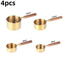 Bộ 9 món cốc và thìa đong cao cấp bằng thép không gỉ màu vàng, cốc đong thép không gỉ cán gỗ, thìa đong kim loại, dụng cụ đo lường thép không gỉ cho nguyên liệu khô và lỏng, dùng để nấu ăn và làm bánh, dụng cụ đo lường làm bánh nhà bếp - Vàng - Xem 11