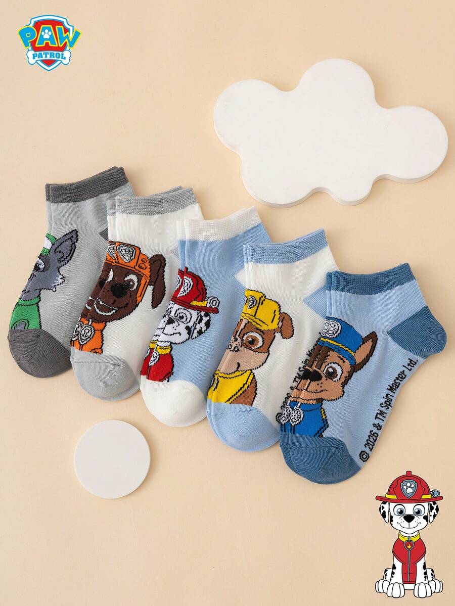 5 Pairs Paw Patrol Series Authentic Archie, Rubble Cartoon Children's Short Socks - Multicolor - View 1