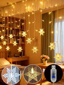 1PC Large Snowflake Icicle String Light, Christmas Curtain LED Fairy Light, 8 Flashing Light Modes, Indoor Decoration, Bedroom, Party, Home Christmas Tree Decoration, Holiday Party, Gift - Snowflake Curtain Lights - View 10