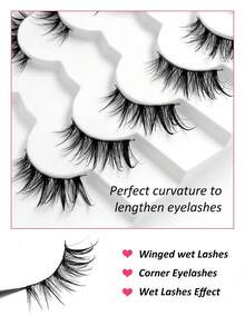 7 Pairs Half Lash Extensions, Cartoon Style Long Tail False Eyelashes, Wet Glossy Cat Eye Anime False Eyelashes, Natural Thin Faux Mink Hair False Eyelashes, Half Lash Extensions, Makeup False Eyelash Strips, False Eyelashes - Multicolor - View 3