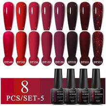 Set de 8 piezas de esmalte de uñas en gel azul, semi-permanente, de remojo, híbrido de/LED, barnices, base, top coat, kit de arte de uñas, manicura de salón, diseño y decoración de uñas en gel para hacer en casa - Burdeos - Ver 1