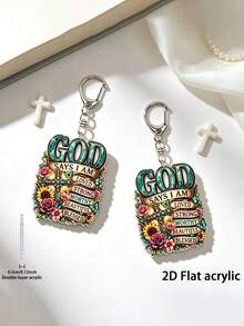 2D Flat "God Said I Am" Floral Cross Acrylic Keychain, Christian Religious Pendant Key Chain, Inspirational Faith Bag Charm, Holiday Birthday Gift For Believer Friends - Multicolor - View 7