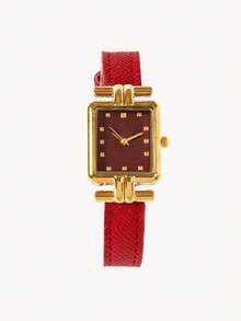 Opalesca 1pc Women's Quartz Watch, Fashionable Minimalist Classic Rectangular Small Dial, Vintage British Style, Niche Luxury Fashion Quartz Watch - Red - View 1