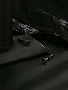 不鏽鋼龐克風耳環，螺絲式耳釘設計，穿孔背面，男女通用珠寶，適合日常、派對與送禮 - 黑色1套4件 - 查看 4