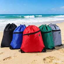 1pc/5pcs/10pcs/15pcs Drawstring Zipper Pouch Bag, Polyester Backpack Storage Bag With Dual Drawstrings, Large Capacity - Multicolor - View 1