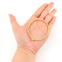 1pc New Vintage Initial Pendant Golden Beaded Bracelet For Women - Yellow Gold - View 3