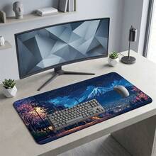 Japanese Night Cherry Blossom Street Pattern Extra Long Gaming Mouse Pad And Desk Mat Set, Non-Slip Durable Rubber Base, Smooth Surface, Suitable For Computer Laptop Office Home, Abstract Art Decor, Back To School Supplies - A - View 8