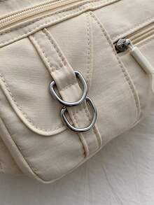 Tas Selempang Wanita Kasual Warna Polos Baru dari Nilon dengan Banyak Lapisan - Tas Serbaguna untuk Komuter dengan Banyak Kantong, Warna Beige - Krem - View 9
