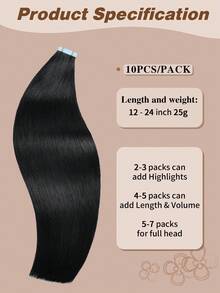 Yilite 18 Inch 10Pcs Jet Black Tape In Hair Extensions Human Hair Straight Soft Human Hair Tape In Extensions Skin Weft Tape Ins Extensions For Women - S1 - View 3