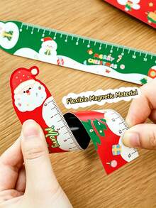 2/1pc Christmas Themed Magnetic Ruler, 15cm Multi-Purpose Bookmark Ruler, Printed With Santa Claus, Snowman, Reindeer, Gingerbread Man Patterns, Portable Measuring Ruler, Suitable For Back To School Season, Christmas Party Favors And Small Gifts - A - View 1