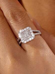 1pc Elegant Luxury High-End Cubic Zirconia Ring, Niche Design, Versatile Minimalist Band, Suitable For Men And Women Daily Wear - Silver - View 3