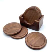 6pcs/4pcs/3pcs/2pcs/1pc Black Walnut Wood Coaster Set, Round Beech Wood Coasters, Heat Resistant Coffee Mats, Wooden Beverage Cup Pads, Suitable For Kitchen, Restaurant, Living Room Decor, Tabletop Protection Mat, Multi-Size Wooden Coaster Set, Home & Cafe Tabletop Decoration - Walnut - View 4
