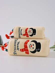 Set Handuk Mandi Natal 2/4 Pcs Motif Manusia Salju, Lap Piring untuk Dapur, Lembut & Bordir, Handuk Mandi Pohon Natal Santa Claus untuk Kamar Mandi, Sangat Menyerap - Hijau - hijau/putih - View 4