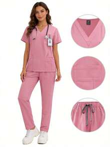Pink Scrub Set For Medical And Beauty Work - Pink Nurse Uniform - View 12