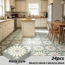 24pcs Self-Adhesive Classic PVC Floral Pattern Floor Stickers, Easy To Install, Waterproof And Stain-Resistant, Thick And Durable, Economical And Affordable, Suitable For Living Room, Bedroom, Kitchen, Bathroom Floor And Wall Renovation Decoration - Multicolor - View 11