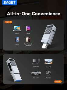 EAGET Flash Drive USB C 2-in-1, USB-A & Type C Logam Putar 360°, Stik Memori OTG Kecepatan Tinggi untuk Ponsel, Tablet & Komputer - View 7