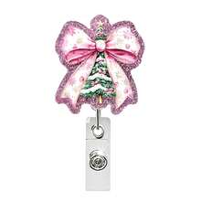 1pc Christmas Badge Reel, Acrylic Bowknot Christmas Tree Retractable ID Card Holder Clip, Suitable For Nurses, Teachers, Office Staff, Students, Doctors, Christmas Party Holiday Accessory - A - View 7