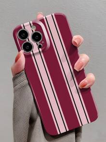 1件 極簡甜美風條紋圖案穿孔亮面膜全包覆硬殼手機殼，適用於 iPhone 11/12/13/14/15/16 Pro Max - 彩色 - 查看 2