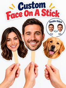 Custom Photo Mask Personalized Wedding Big Head Hollow Portrait Handheld Stick Face Cutout Party Decoration Accessory Upload Your Photo Suitable For Birthday, Birthday Party Costume - Multicolor - View 1