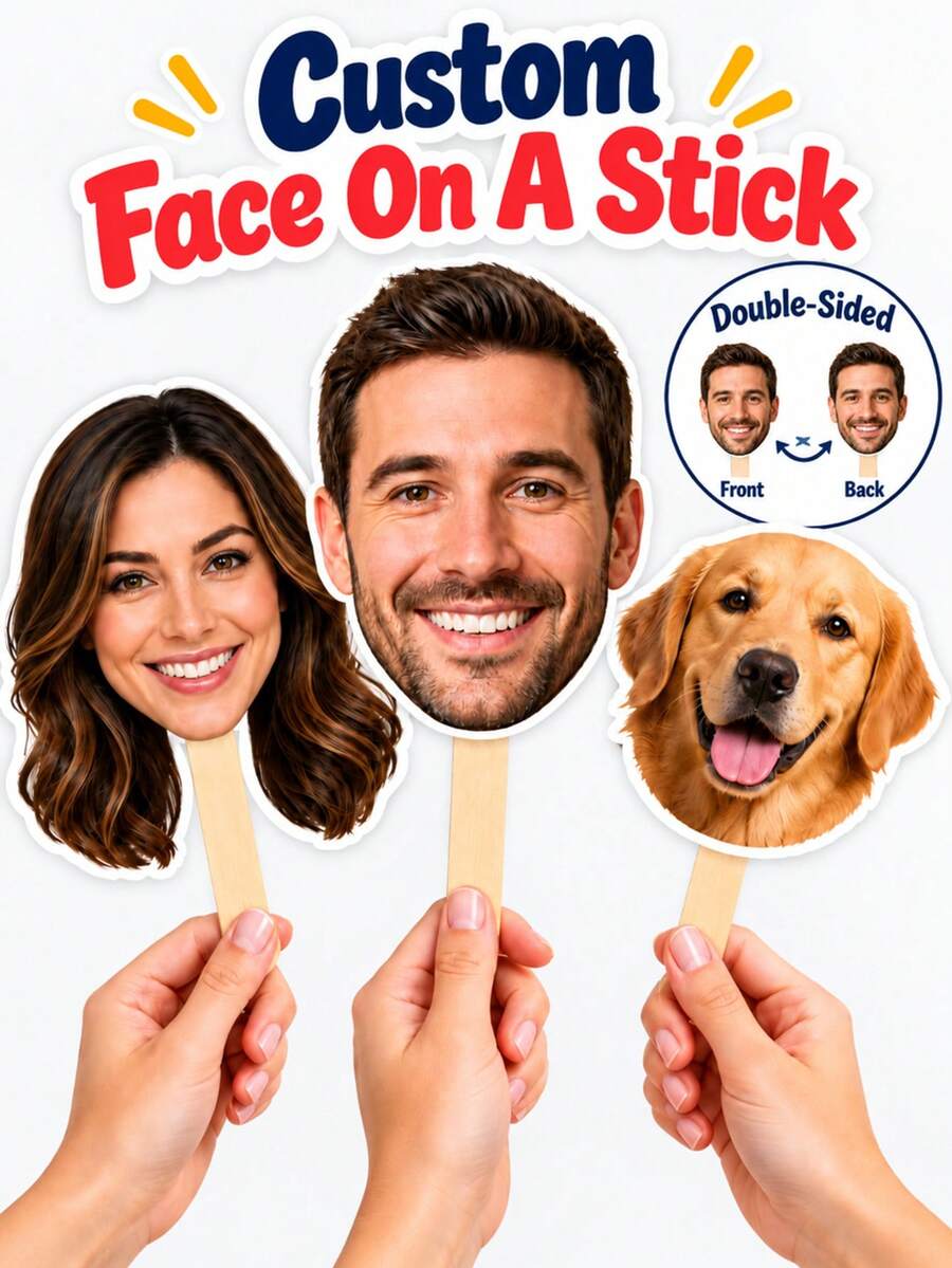 Custom Photo Mask Personalized Wedding Big Head Hollow Portrait Handheld Stick Face Cutout Party Decoration Accessory Upload Your Photo Suitable For Birthday, Birthday Party Costume - Multicolor - View 1