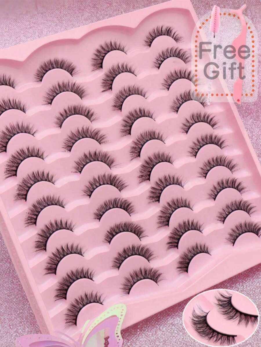 20 Pairs 3D Natural False Eyelashes, 1/2/5 Boxes, Multiple Packaging Options, Suitable For Wholesale, Thick & Curly, Create Charming Eyes, Essential For Daily Wear And Dates, Realistic Makeup Look - Black - View 1