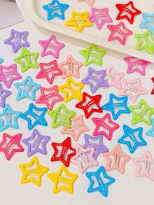 10/20/30/40/50pcs Random Color Y2K Girls Mixed Star Shaped 3CM Hair Clips, Simple Fashionable Five-Pointed Star Hair Accessories, Suitable For Daily Life, School And Outdoor Activities - Multicolor - View 6