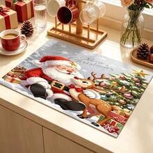 1pc Dish Drying Mat, Coffee Machine Mat, Christmas Theme Santa Claus & Reindeer Pattern Dish Drying Mat, Absorbent Quick Dry Tabletop Protector, New Year Dining Table, Kitchen Holiday Atmosphere Decorative Mat, Holiday Placemat, Multi-Purpose Drying Mat, Home Gift, Desktop Decoration - XYLSD-1121 - View 5