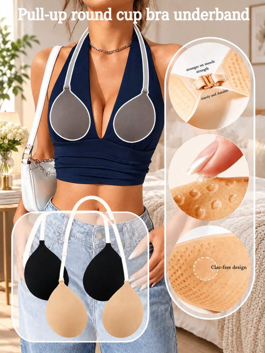 1/2pcs Invisible Adhesive Bra With Detachable Halter Strap, Sticky Bra Suitable For Women Wearing Backless Dresses At Parties, Evening Events, Graduation Ceremonies, Dates, Music Festivals And Other Occasions, All Year Round. - Multicolor - View 1