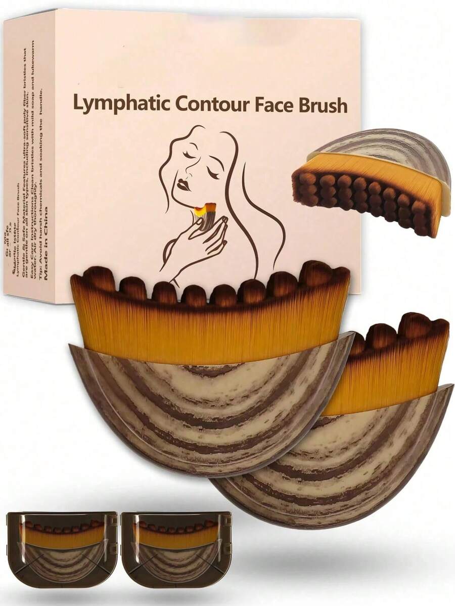 Sikat Wajah Kontur Limfatik Baru, Sikat Pijat Wajah Drainase Limfatik untuk Kontur Dagu & Leher, Lembut Cocok untuk Semua Jenis Kulit, Alat Kecantikan Ergonomis dengan Kotak Portabel