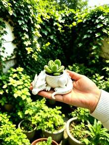 1pc Black/White 3D Printed (Plastic Material) Mini Fantasy Dragon Guardian Planter, Creative Succulent Green Plant Pot, Desktop Decoration Ornament, Bar/Desk/Tabletop Art Decor - A - View 11
