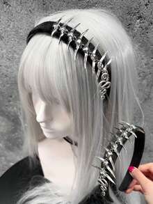1pc Punk Black Metal Snake Bone Headband, Gothic/Y2K Style, Lolita Fashion Versatile Hair Accessory - Silver - View 2