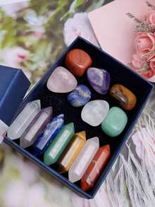 7/14pcs Natural Crystal Stone Set, Double‑Pointed Crystal Tower & Tumbled Polished Stones, Decorative Gemstone Kit With Gift Box For Home Ornament, Collection & DIY Craft - Multi-color - View 6
