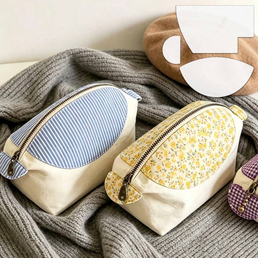 3pcs Handmade Fabric Shell Sewing Template DIY Storage Bag & Zipper Pouch Quilting Templates Two Sizes Of Sewing Patterns To Choose From Durable PET Material Ideal For Making DIY Gifts For Friends And Family Cutting Templates For Craft Enthusiasts