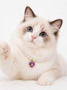 1pc Heart Rhinestone Pendant Faux Pearl Pet Necklace, Elegant Beaded Collar For Small Cat Kitten Puppy Dog Pet Photo Dress‑Up Accessory - Multicolor - View 7