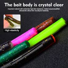 PRO BEROS PROBEROS 10Pcs Senko Soft Plastic Stick Baits, Wacky Worm Fishing Lures Glitter Ribbed Soft Stick Worm, Multi‑Color Artificial Bait For Bass Freshwater Fishing Tackle - 5.5g/10.1cm - View 2
