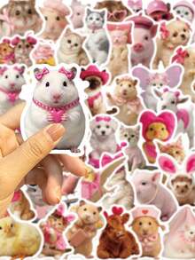 54pcs Cute Pink Pet Stickers, Waterproof Vinyl Stickers, Suitable For Water Bottles, Laptops, Phones, Suitcases, Guitars - Multicolor - View 5
