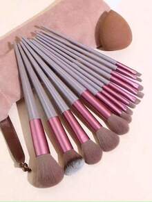 Brown Makeup Brush Set With Makeup Sponge, Eyeshadow, Foundation, BB Cream, Concealer, Blush, Powder, Mixed Beauty Soft Comprehensive Makeup Tools For Women - Brown - View 2