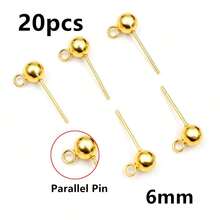 20pcs Stainless Steel Gold Color 3-6mm Ball Stud Earring Post Pins With Loop Connector For DIY Earrings Jewelry Making Accessories - Ball Stud Pins - View 23