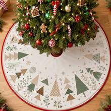 1pc Geometric Patchwork Christmas Tree Pattern Christmas Tree Skirt, Elegant Color Holiday Decoration, 5 Sizes, Unisex Holiday Gift, Suitable For Home And Party Christmas Home Decor - Geometric Collage Christmas Tree - View 2