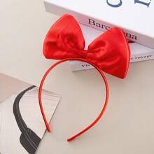 Women Oversized Red Satin Bow Headband, Cute Cosplay Party Hair Hoop, Christmas Costume Hair Accessories - Red - View 13