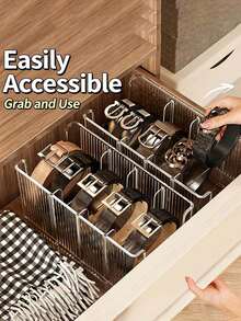 Multifunctional Transparent Storage Box With Removable Dividers, Belt Organizer, Home Divided Storage Bin, Multi-Purpose Container For Cosmetics, Spices, Snacks And Small Items, Suitable For Closet, Bathroom And Vanity - Multicolor - View 6