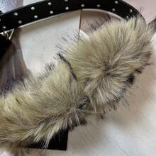 Vintage Faux Fur & PU Leather Patchwork Belt With Metal Eyelet Buckle, Suitable For Parties And Music Festivals - A - View 4