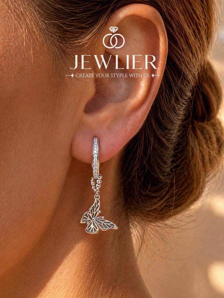 1 Pair Women's Rhinestone Bow Stud Earrings, Delicate Elegant Jewelry Gift For Girlfriend - Riveted Butterfly - View 1