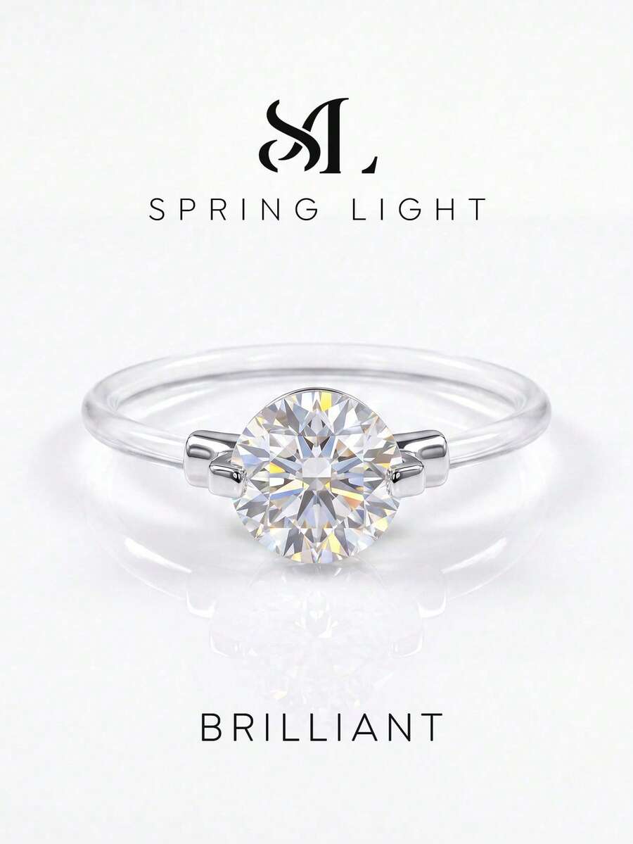 1pc Moissanite Ring, Sparkling 1ct Transparent Fishing Line Floating Ring, Suitable For Women's Party And Daily Wear