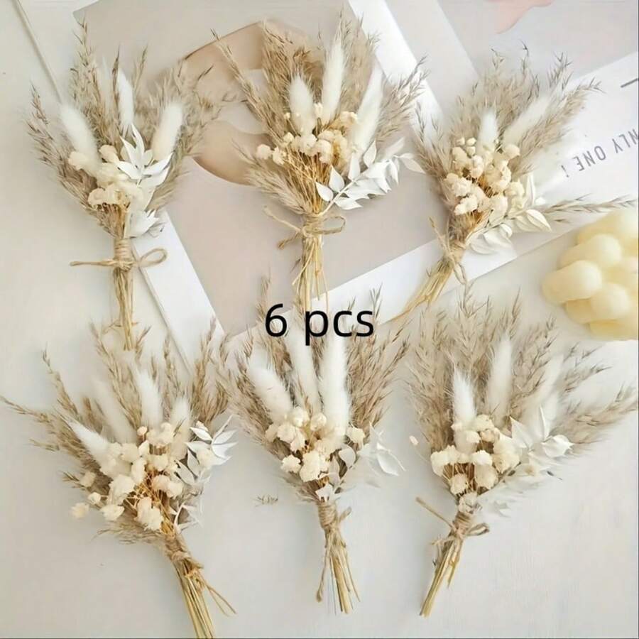 Mini Artificial Flower Bouquet Bohemian Wedding Decor Men's Boutonniere Table Centerpiece Reed Grass Birthday Cake Decor - Mix-g12 - View 1