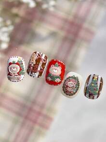 1pc Christmas Cartoon Bear & Gift Bow Nail Stickers, DIY Wearable Nail Art Decals For Fingernails, Atmospheric Daily Nail Decoration, Y2K Christmas New Style - Multicolor - View 5