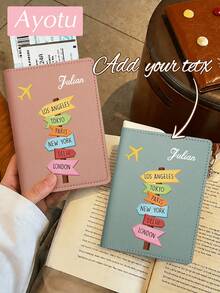 Ayotu Personalized Passport Holder - Customizable Name And 6 City Landmark Patterns, RFID Anti-Theft Leather Case, Designed For Easy Access, Suitable For Storing Passports, Visas And ID Cards, Foldable Portable Multi-Function Storage Bag, Travel Accessory, Essential Gift For Traveling With Friends And Family - Multicolor - View 1